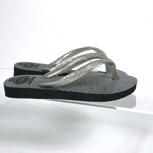 Havaianas Girls Size 9C 9 C Glittery Silver Black Flip Flops Sparkle Thong Child